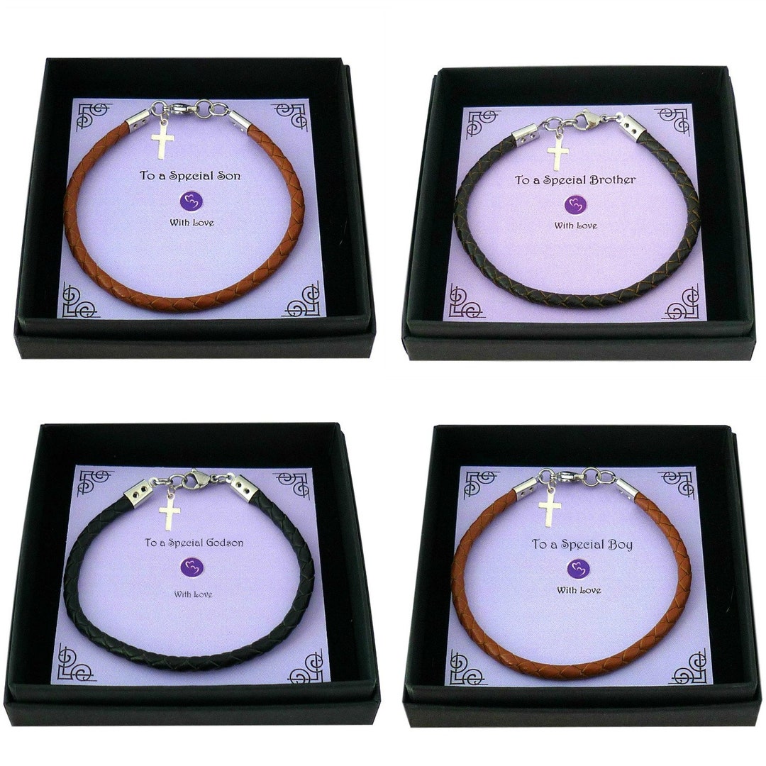 Boys Bracelet With Cross for First Communion, Baptism or Christening in