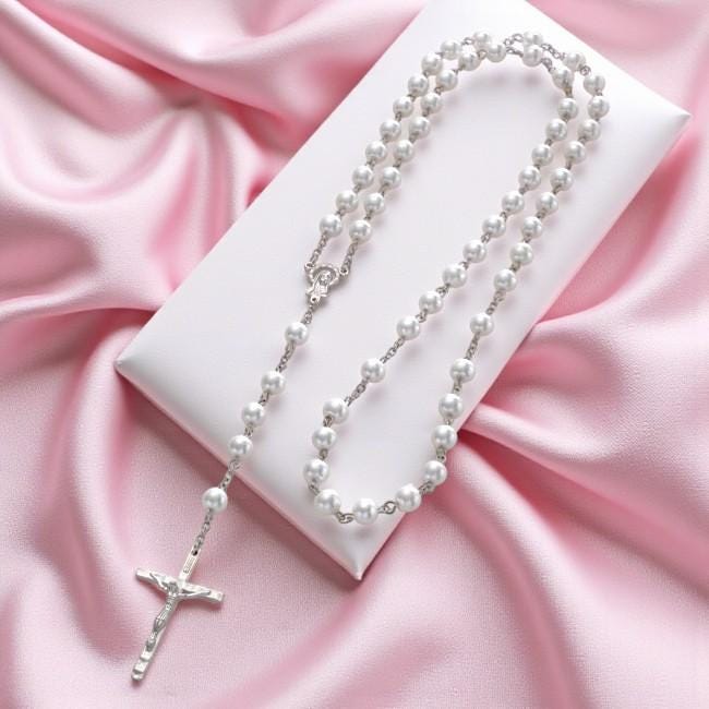 Rosa Rosenkranz Halskette Katholisch – Elegante Kreuz Gebetskette Mit Glasperlen Kommunion Geschenk