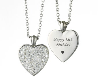 Engraved 18th Birthday Heart Necklace with Pave Heart