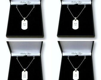 Sterling Silver Engraved Small Dogtag Necklace Personalised Jewellery Dog Tag for Men or Boys.