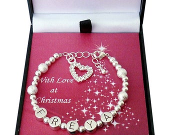 Girls Name Bracelet in Christmas Gift Box. Personalised Bracelets for Girls.