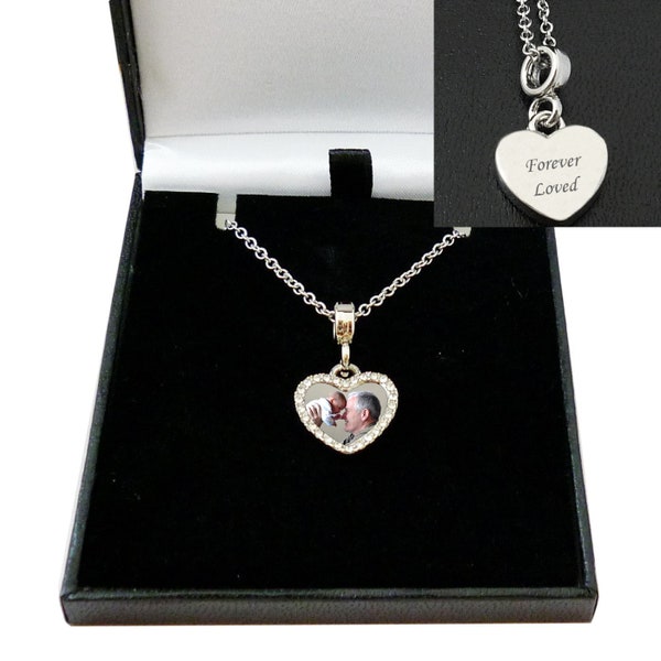 Personalised Photo Necklace, Beautiful Heart Pendant, Any Engraving on Back, Gifts for Women