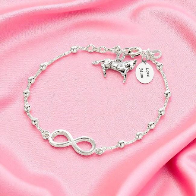 Personalised 925 Solid Sterling Silver Bracelet With Horse Charm