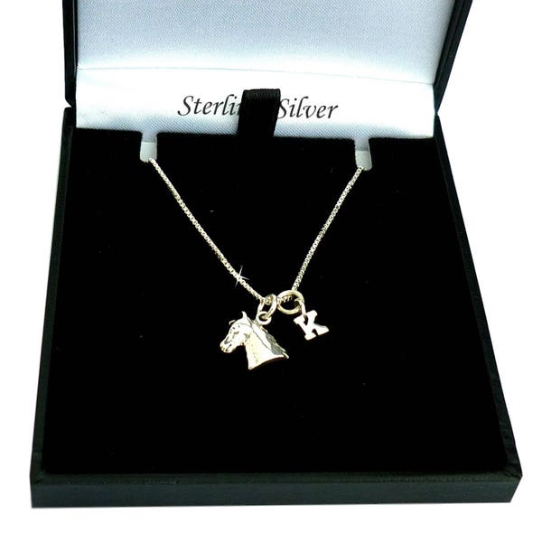 Silver Horse Head Necklace with Initial of your choice. Gift for any Horse or Pony Lover.