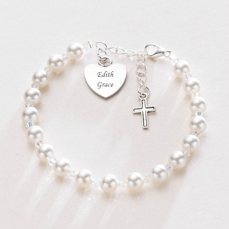 Engraved First Holy Communion Bracelet with Cross Charm for Girls image 5