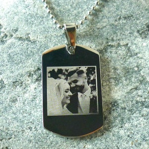 Collar con foto grabada, collar con placa de identificación personalizada para hombre o niño. Cualquier grabado en la parte posterior.
