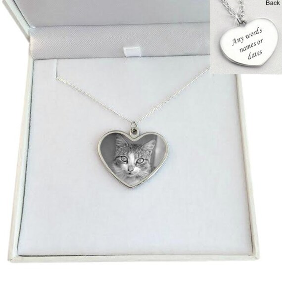Sterling Silver Heart With Cat Face Engraved Name Necklace Sterling Silver Heart With Cat Face Engraved Name Necklace