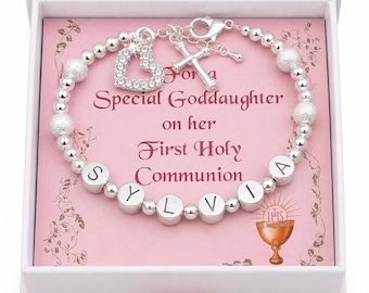 Personalised Girls Bracelet with Name, Gift for Girls First Holy Communion Day, For a Special Daughter, Goddaughter, Niece, Sister etc...,