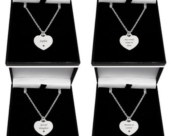 Personalised Gift for Her, Engraved Heart Necklace. Any Engraving on Pendant