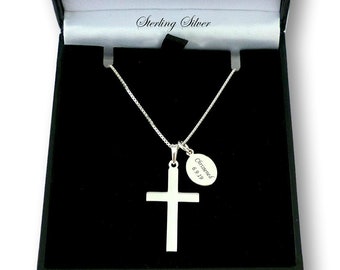 Sterling Silver Cross and Chain with a Personalised Engraved Tag