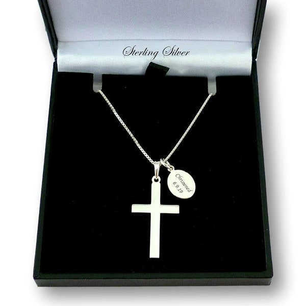 Sterling Silver Cross and Chain with a Personalised Engraved Tag