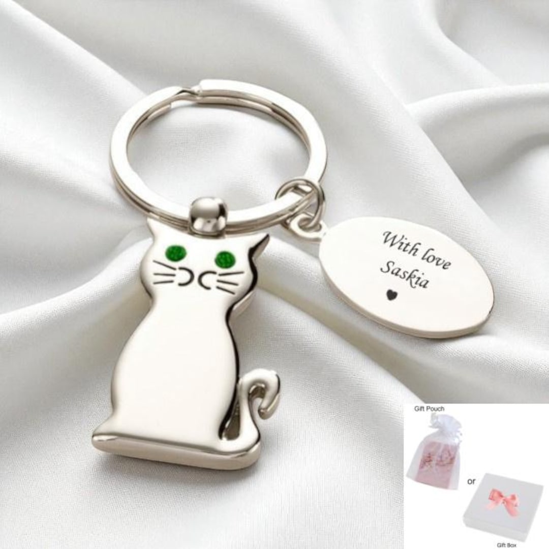 Personalised Cat Key Ring With Free Engraving. Gift for Cat Lover or ...
