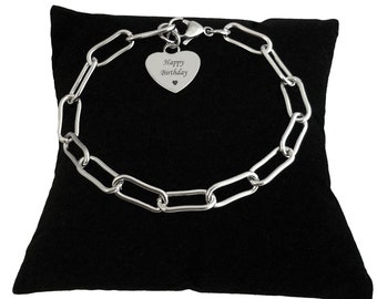Paperclip Chain Bracelet, Personalised Engraving, Gift for Girls, Women, Silver, Popular, Modern Design