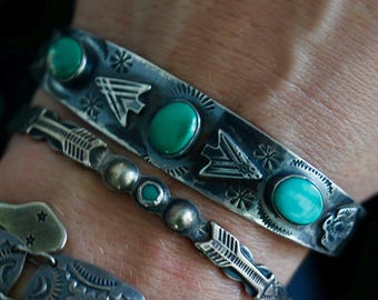 Vintage Navajo Cuff Bracelet | Turquoise & Silver Jewelry | Fred Harvey Era | Old Pawn Native American | Thunderbird Boho Western Cuff