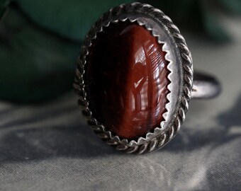 Vintage Navajo Red Tigers Eye Ring Native American Sterling Silver Red Tigers eye ring Southwestern twisted rope Tigers Eye Ring Sz 5