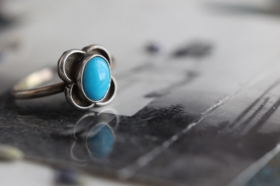 Vintage Navajo Turquoise Ring Silver Turquoise Ri… - image 5