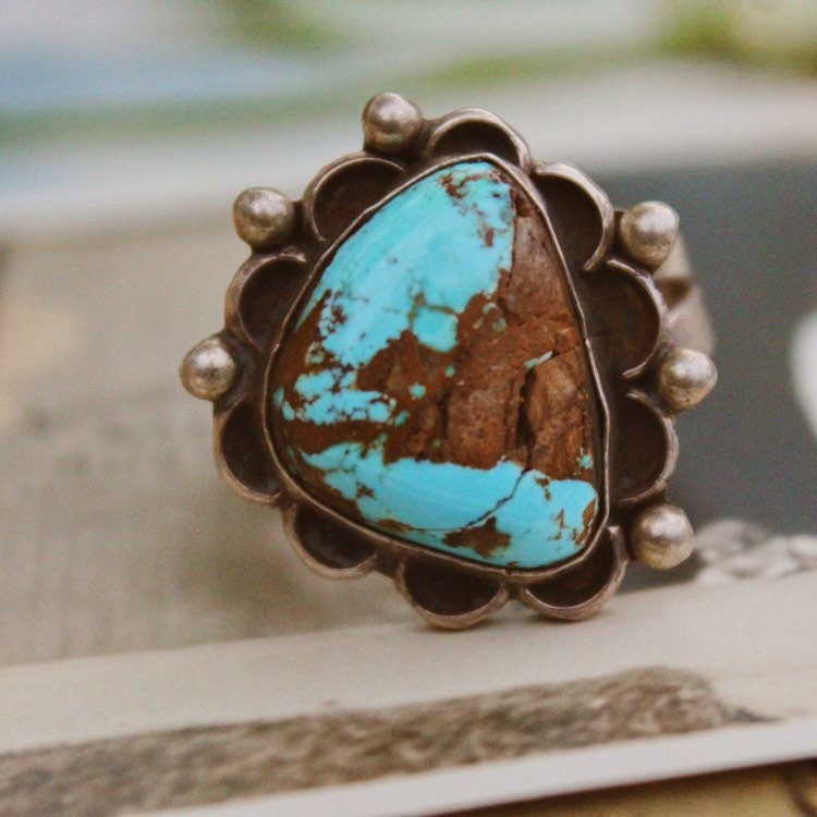 Very Rare Vintage Native American Navajo Bisbee Turquoise Sterling Silver Ring Old Very Rare Vintage Native American Navajo Bisbee Turquoise Sterling Silver Ring Old