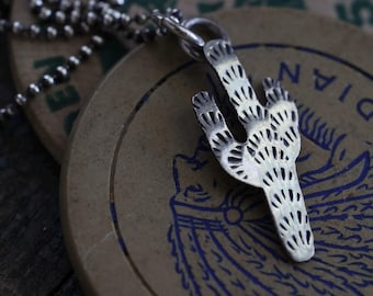 Vintage sterling Saguaro cactus pendant necklace Native American Navajo Hand Stamped Southwestern Saguaro Cactus Necklace
