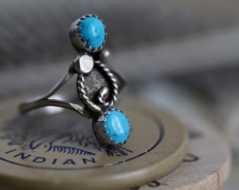 Vintage Navajo Turquoise Double stone Ring Native American Sterling Silver Turquoise Ring old pawn turquoise southwestern ring sz 6.75