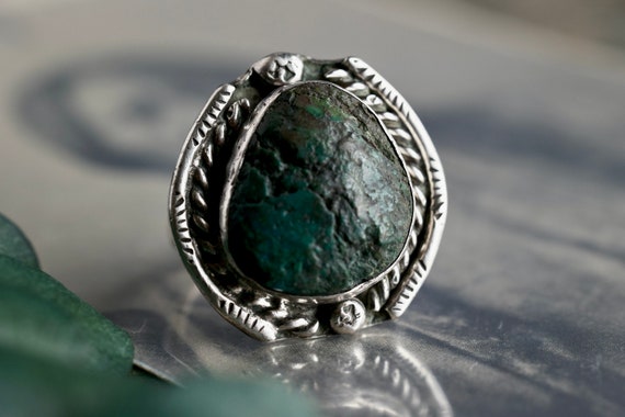 Vintage Navajo Natural Turquoise Nugget Ring Ster… - image 2