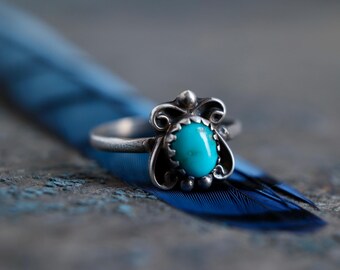 Turquoise Ring Vintage Navajo Turquoise Ring 925 Sterling Silver turquoise Ring Native American Turquoise Ring turquoise flower ring