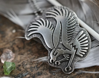 Vintage Hopi Sterling Eagle Overlay pin Pendant Native American Southwestern Sterling Silver Hopi Overlay Soaring Eagle  pendant Necklace