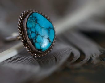 Vintage Navajo Spiderweb Turquoise Ring | High Grade Natural Stone | Sterling Silver | Size 3.75 | Native American Heirloom Jewelry | Boho