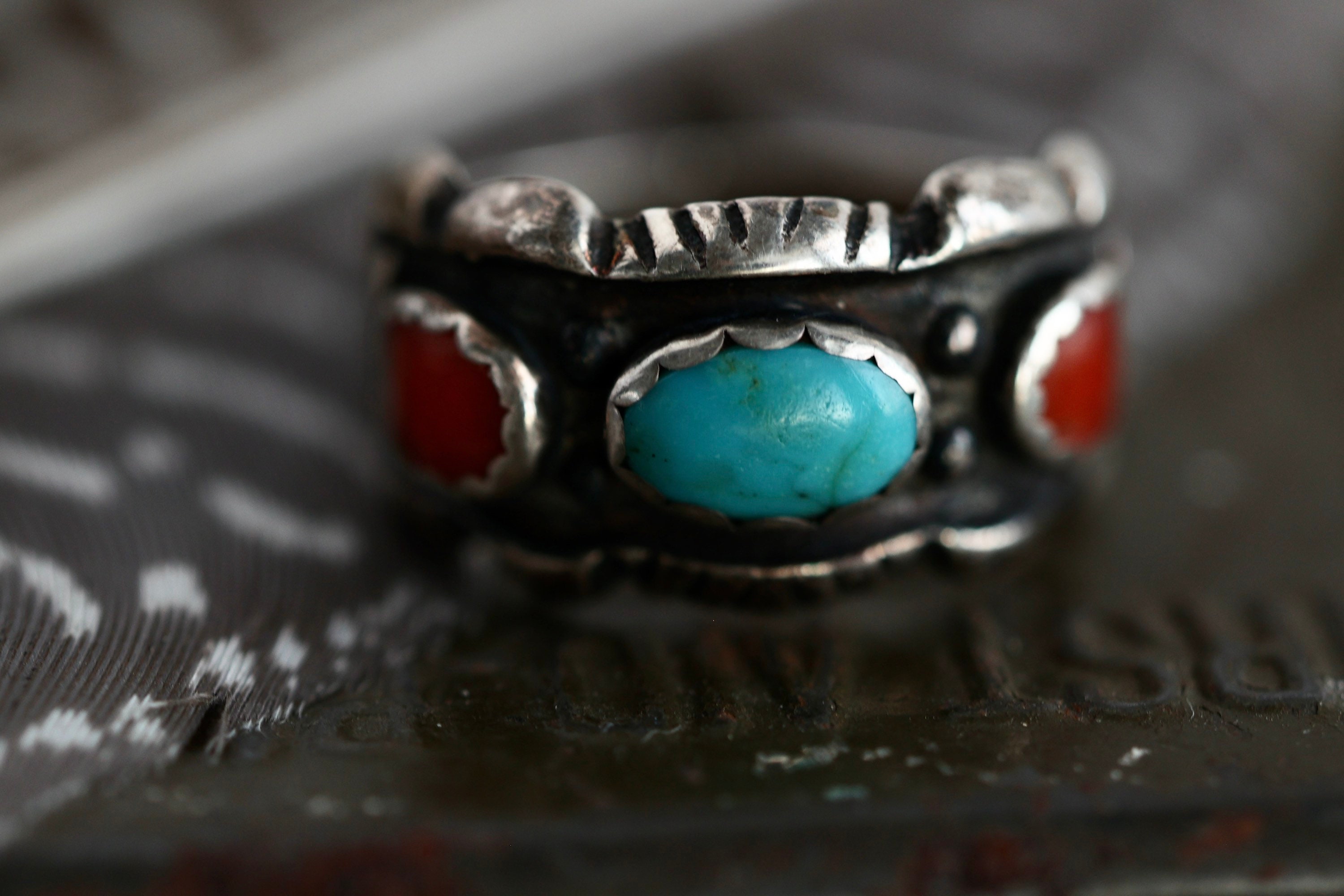 Heavy Men's Thick Native American Navajo Turquoise Sterling Silver Ring Heavy Men's Thick Native American Navajo Turquoise Sterling Silver Ring