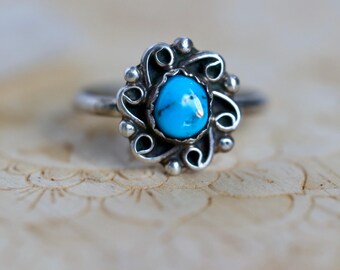 Turquoise Ring Vintage Navajo Turquoise Ring 925 Sterling Silver turquoise Ring Native American Turquoise Ring turquoise flower ring