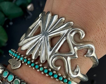 Vintage Navajo Sandcast Cuff Native American Super HEAVY Old Pawn Vintage Navajo Sand cast Sterling Silver Cuff Bracelet