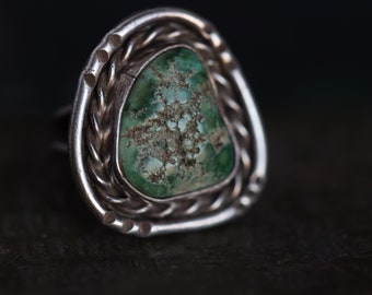Vintage Navajo Natural Carico lake Turquoise Ring Sterling Silver rough Turquoise nugget Large Unisex Ring Native American mens Ring
