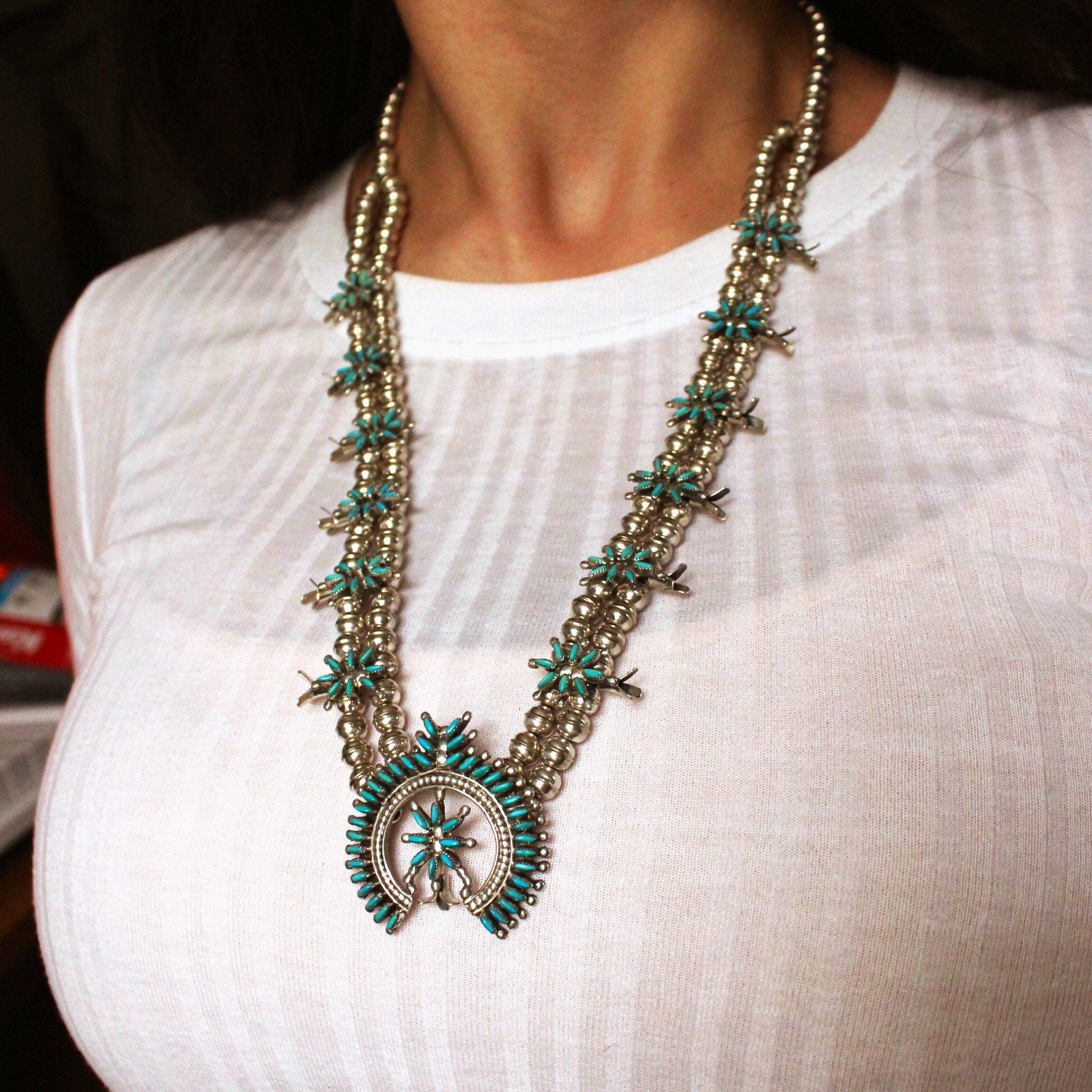 Stunning Old Pawn Vintage 1950s Zuni Petit Needlepoint Native American