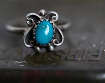 Turquoise Ring Vintage Navajo Turquoise Ring 925 Sterling Silver turquoise Ring Native American Turquoise Ring turquoise flower ring