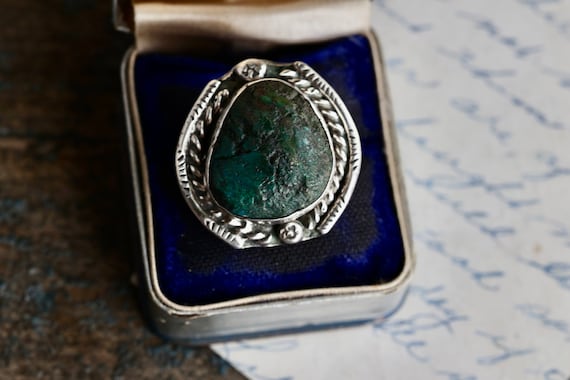 Vintage Navajo Natural Turquoise Nugget Ring Ster… - image 10