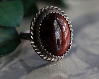 Vintage Navajo Red Tigers Eye Ring Native American Sterling Silver Red Tigers eye ring Southwestern twisted rope Tigers Eye Ring Sz 5