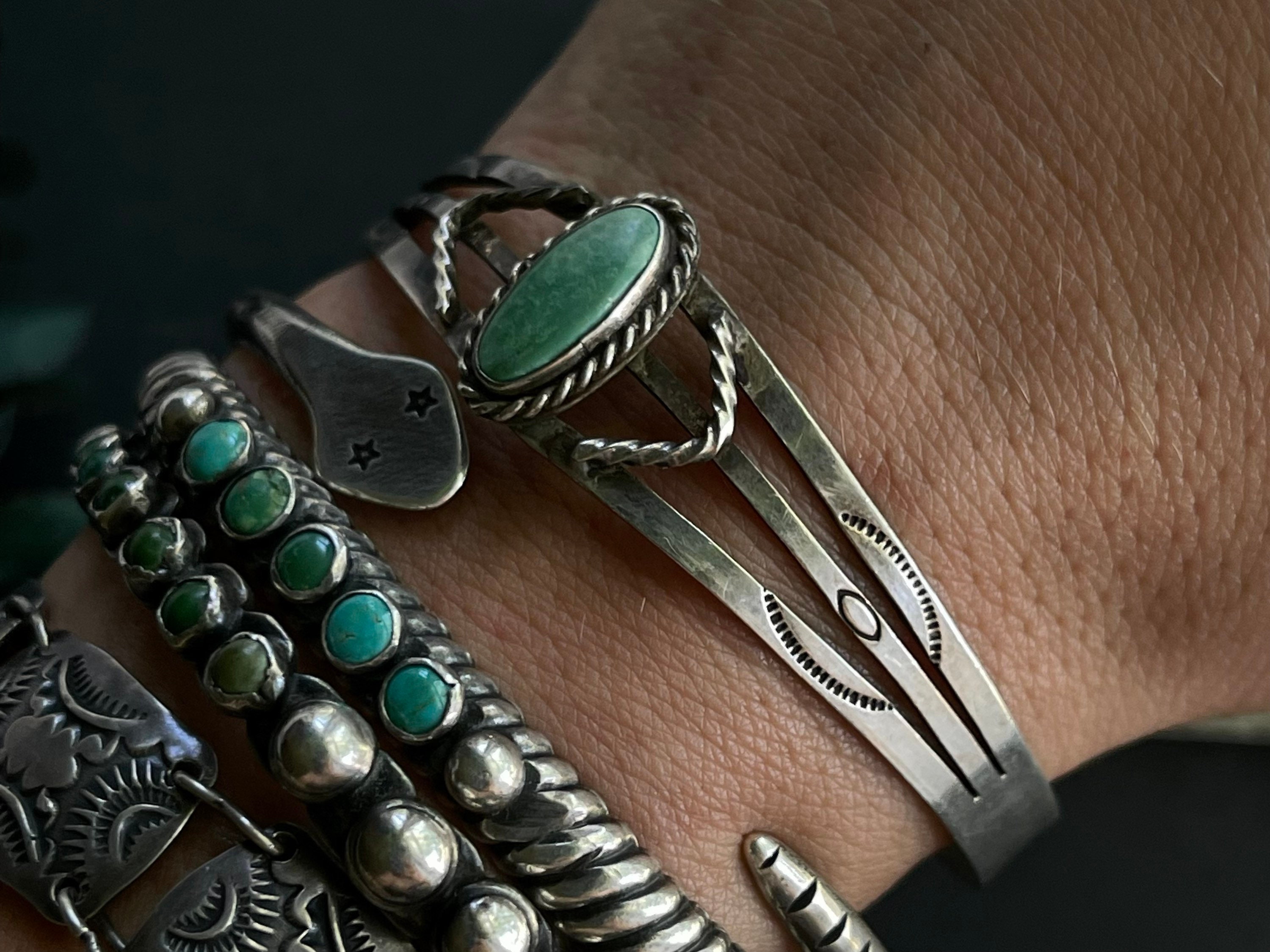 Fred Harvey Child's Heavy Navajo Turquoise Bracelet