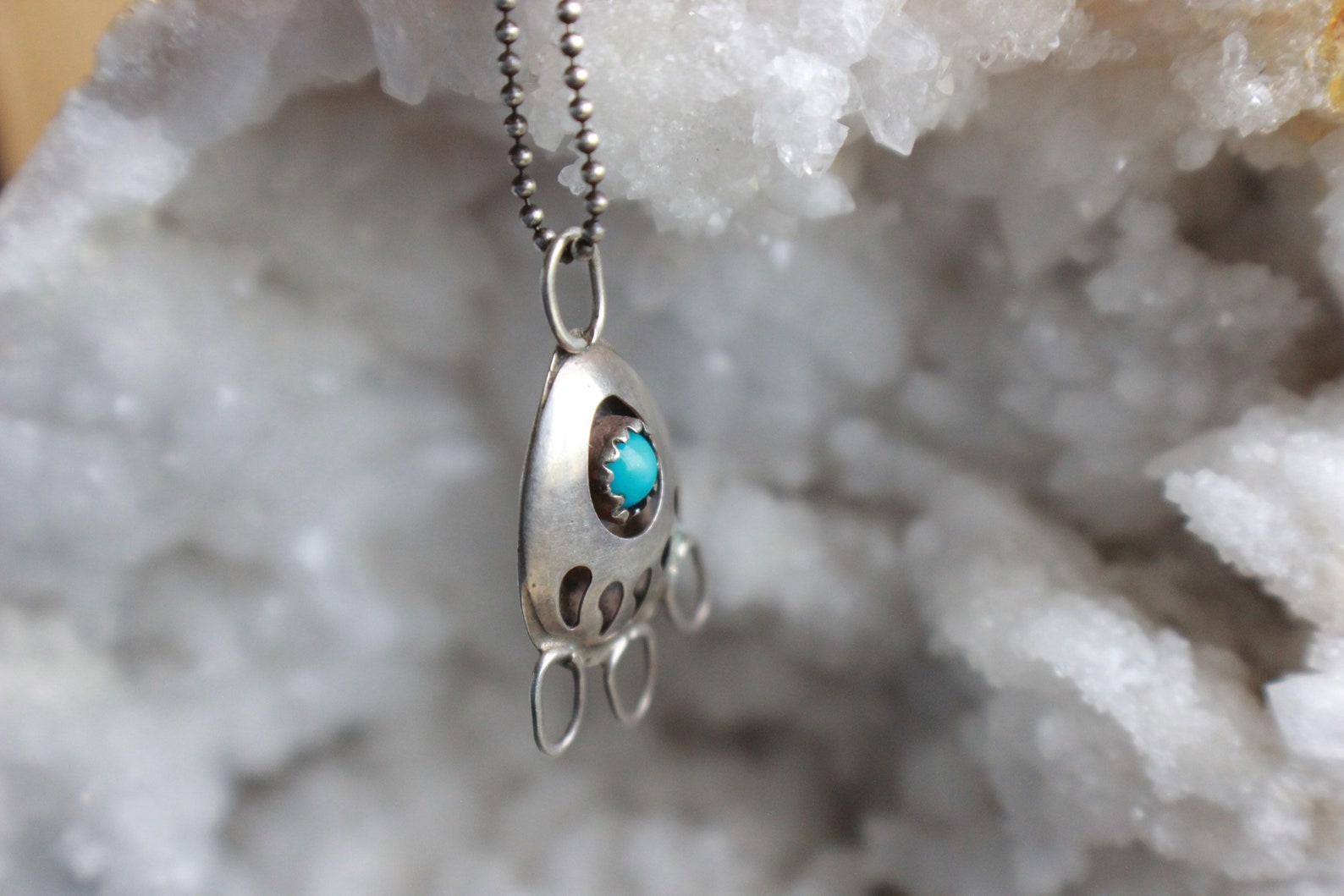 Vintage Navajo Turquoise Shadowbox Bear Paw Pendant Sterling Silver ...