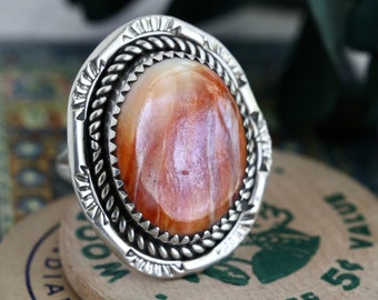 Vintage Navajo Orange Spiny Oyster Ring Sterling Silver huge rare spiny oyster ring Southwestern Ring Native American spiny oyster Ring 8.5