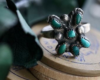 Vintage Zuni turquoise petit point butterfly ring Fred  Harvey Era Zuni Sterling Silver snake eye turquoise native American ring sz 7