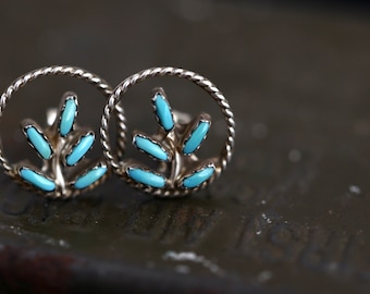 Vintage Zuni Turquoise needlepoint cluster Earrings Native American Sterling Silver Petit point Turquoise Post Earrings early Zuni earrings
