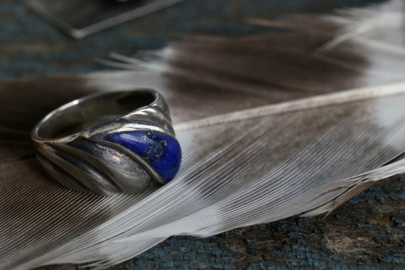Vintage Lapis Ring Sterling Silver Lapis Lazuli T… - image 4
