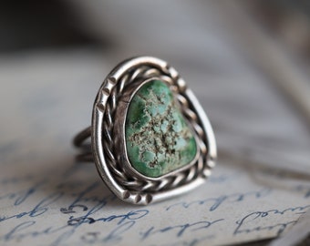 Vintage Navajo Natural Carico lake Turquoise Ring Sterling Silver rough Turquoise nugget Large Unisex Ring Native American mens Ring