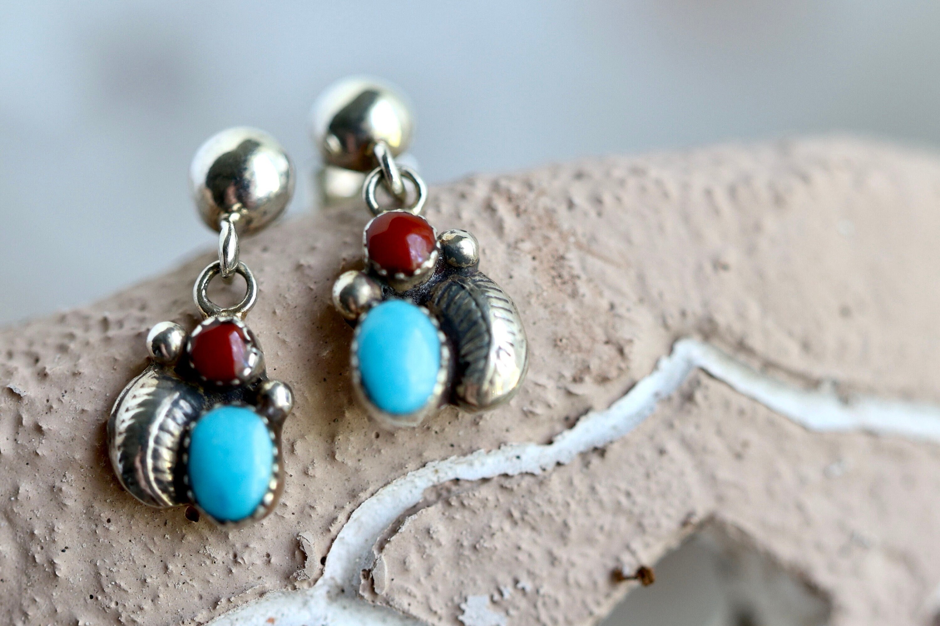 Native American Indian Jewelry Sterling Silver Turquoise Feather Earrings -  Louise Joe