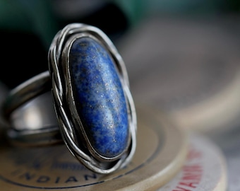 Vintage Navajo Lapis Ring Sterling Silver Blue Lapis Ring Native American Blue Lapis Lazuli Split Shank Elongated Lapis Ring Sz 6