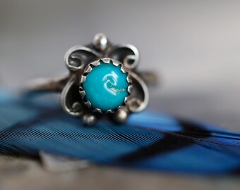 Turquoise Ring Vintage Navajo Turquoise Ring 925 Sterling Silver turquoise Ring Native American Turquoise Ring turquoise flower ring