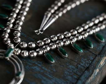 Vintage Navajo Squash Blossom Necklace green malachite Native American squash blossom Necklace malachite squash blossom