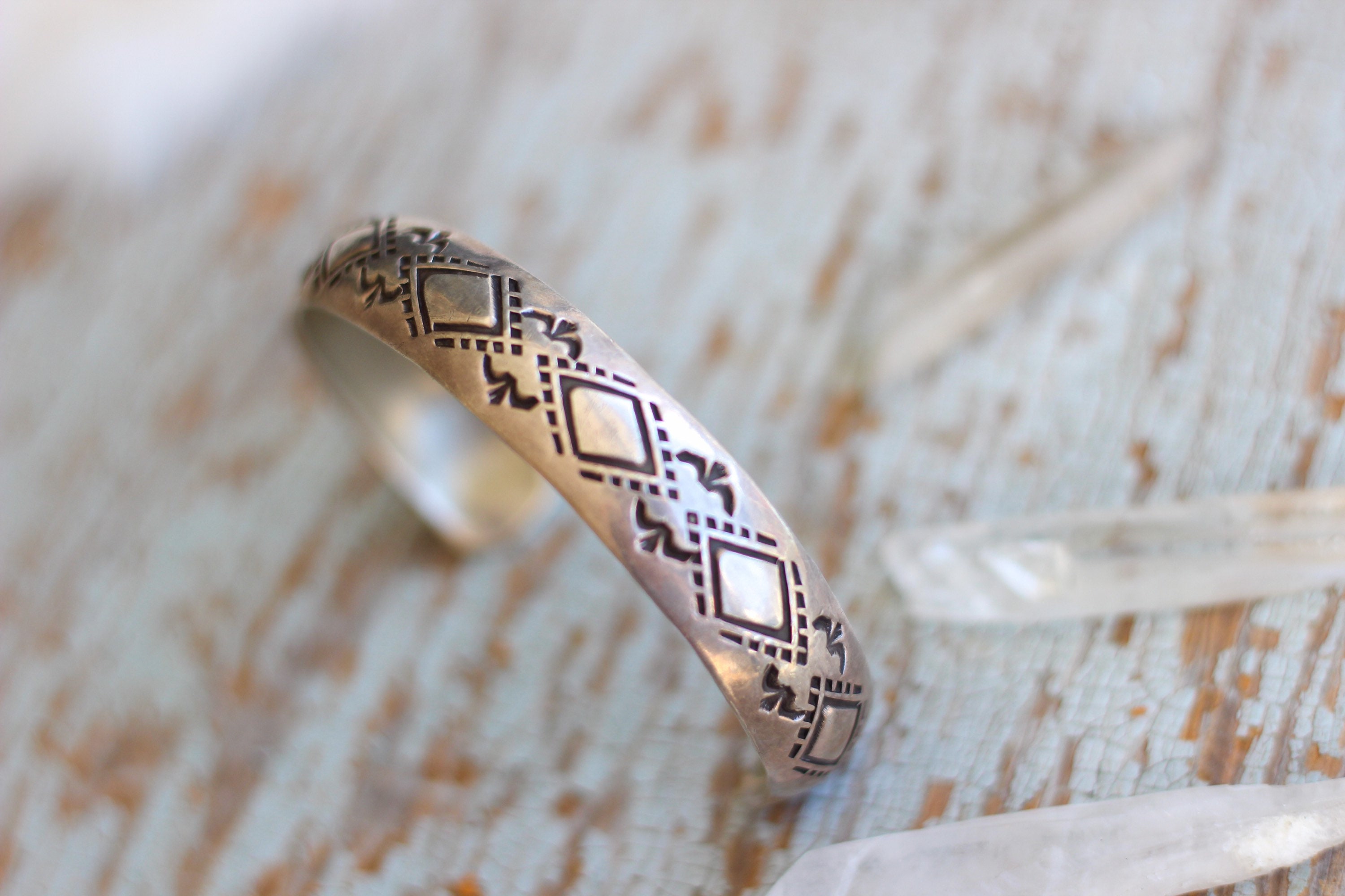 Vintage 80's Old Pawn Navajo Sterling Silver Hand Stamped