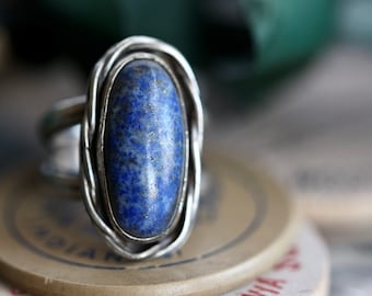 Vintage Navajo Lapis Ring Sterling Silver Blue Lapis Ring Native American Blue Lapis Lazuli Split Shank Elongated Lapis Ring Sz 6