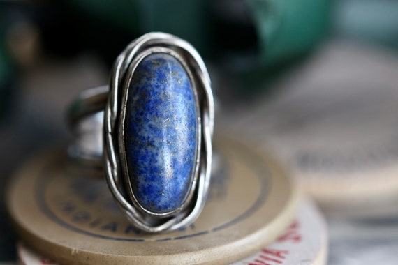 Vintage Navajo Lapis Ring Sterling Silver Blue Lapis Ring Native American Blue Lapis Lazuli Split Shank Elongated Lapis Ring Sz 6