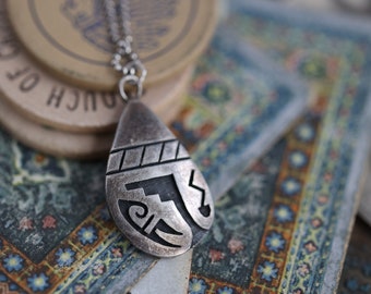 Vintage Hopi Overlay bear paw snake Pendant Native American Southwestern Sterling Silver Overlay Tribal Rain Cloud teardrop pendant Necklace